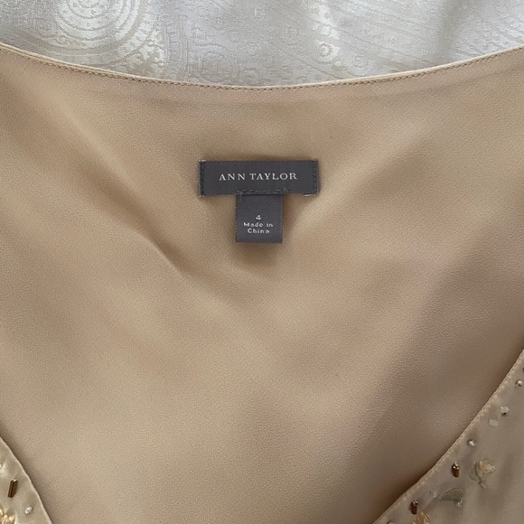 Ann Taylor Gold Silk Beaded Sleeveless Blouse - Picture 3 of 10